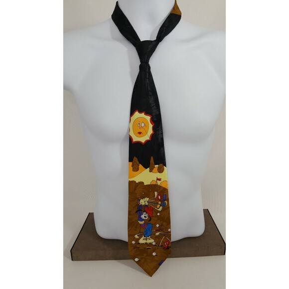 Mens Designer Necktie Goofy Golfing Disney Mickey Unlimited Work Office Party - Picture 3 of 13